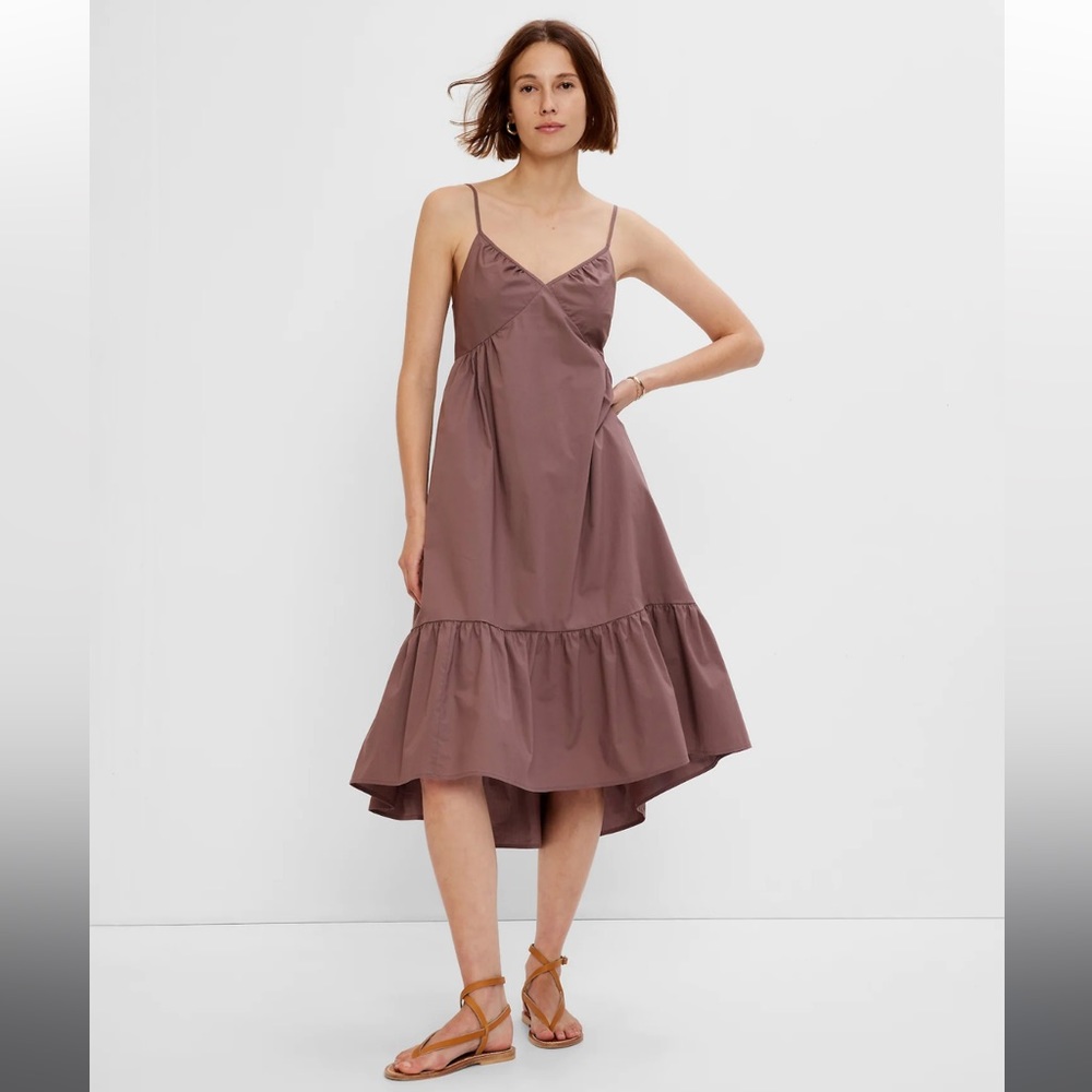 GAP Brown Deep V-Neck Cami Midi Dress Size M